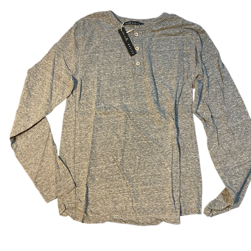 Miki Miette Basics Unisex Gray Long Sleeve Shirt with Buttons NWT 12Y‎
